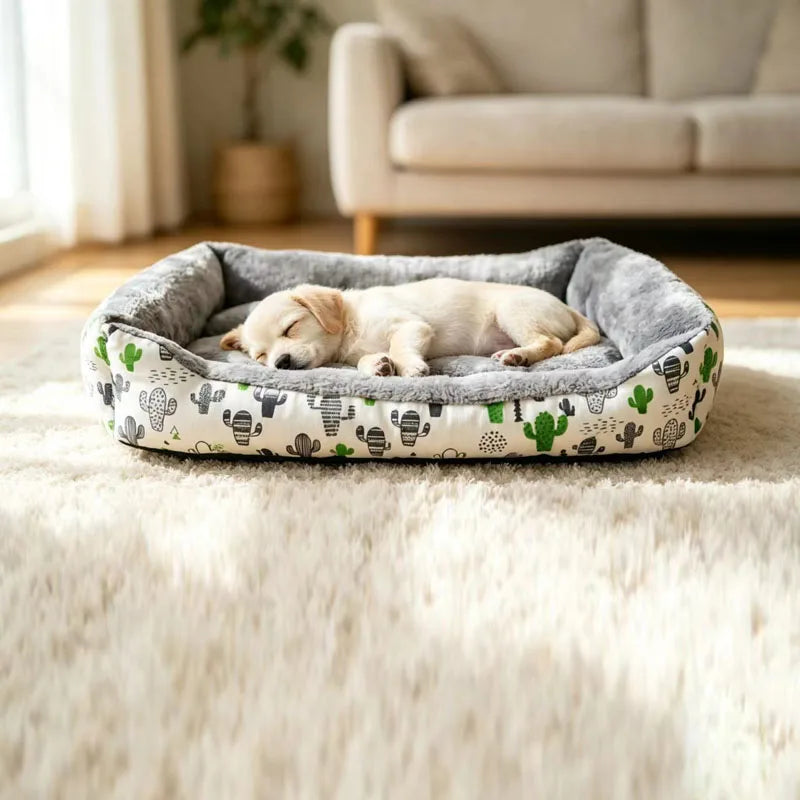 Cactus Print Square Dog Bed - Indoor Pet Bed for Small and Medium-Sized Dogs