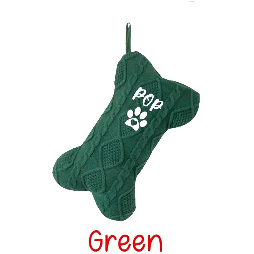 Personalized Dog Bone Christmas Stockings - Knitted Custom Dog Stocking